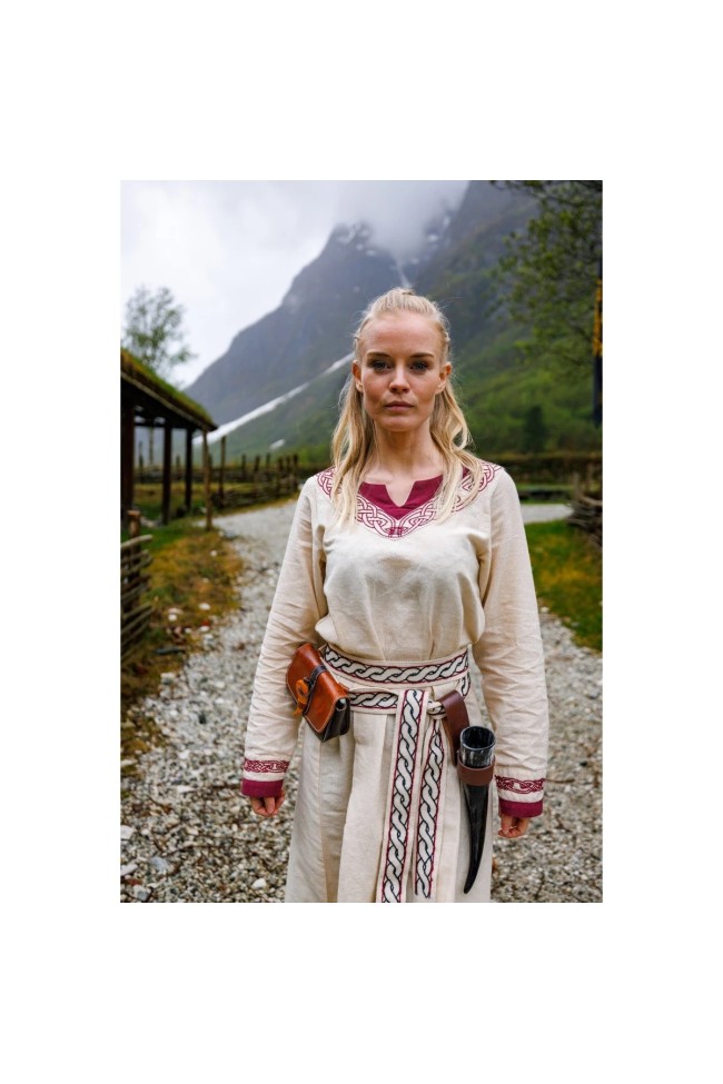 Vestido Vikingo "Lagertha" Natural / Rojo